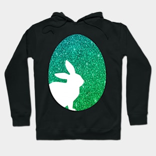 Easter Bunny Silhouette in Green Ombre Faux Glitter Easter Egg Hoodie